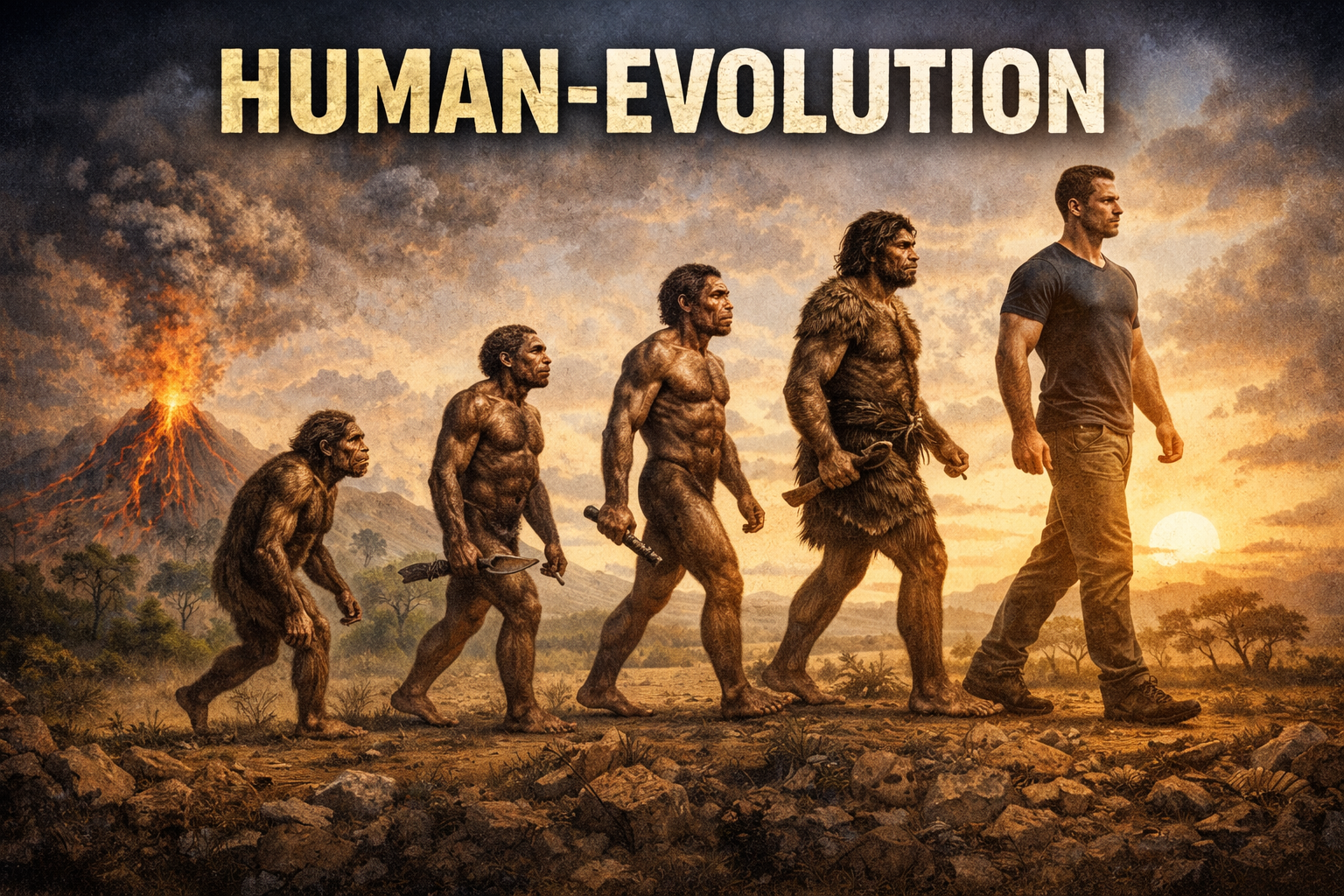 Human evolutionary family tree showing branches of different human species